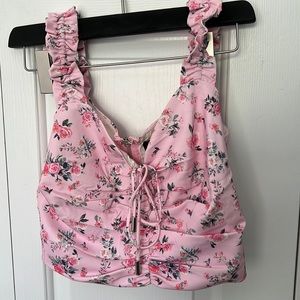 White Fox size small pink floral crop top